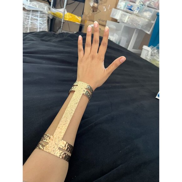 Huge wide gold Arm cuff bracelet chunky bangle metal wedding statement armor - Picture 5 of 6